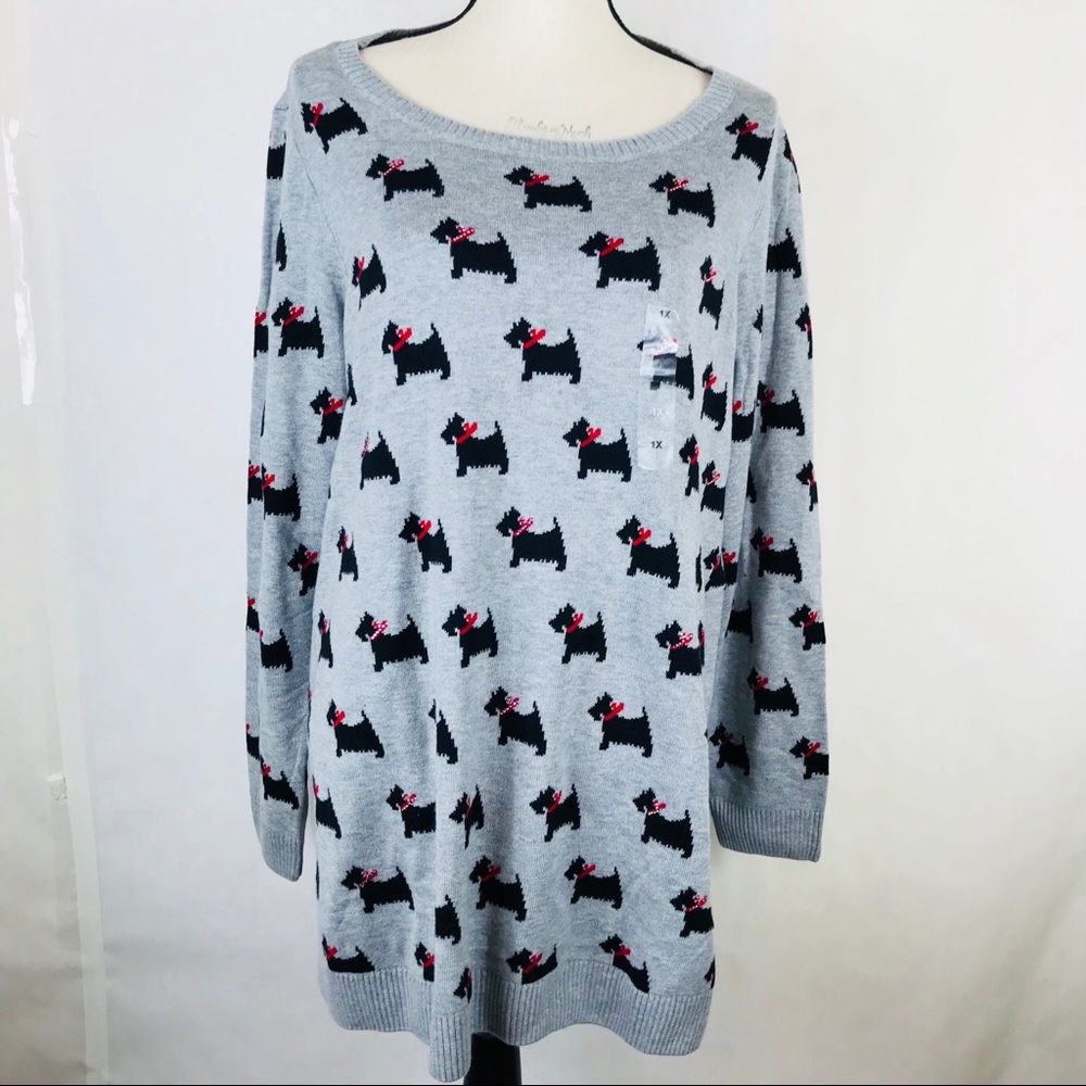 Charter club plus Scottie Dog print gray sweater